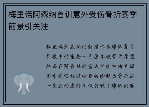 梅里诺阿森纳首训意外受伤骨折赛季前景引关注 梅里诺阿森纳首训意外受伤骨折赛季前景引关注